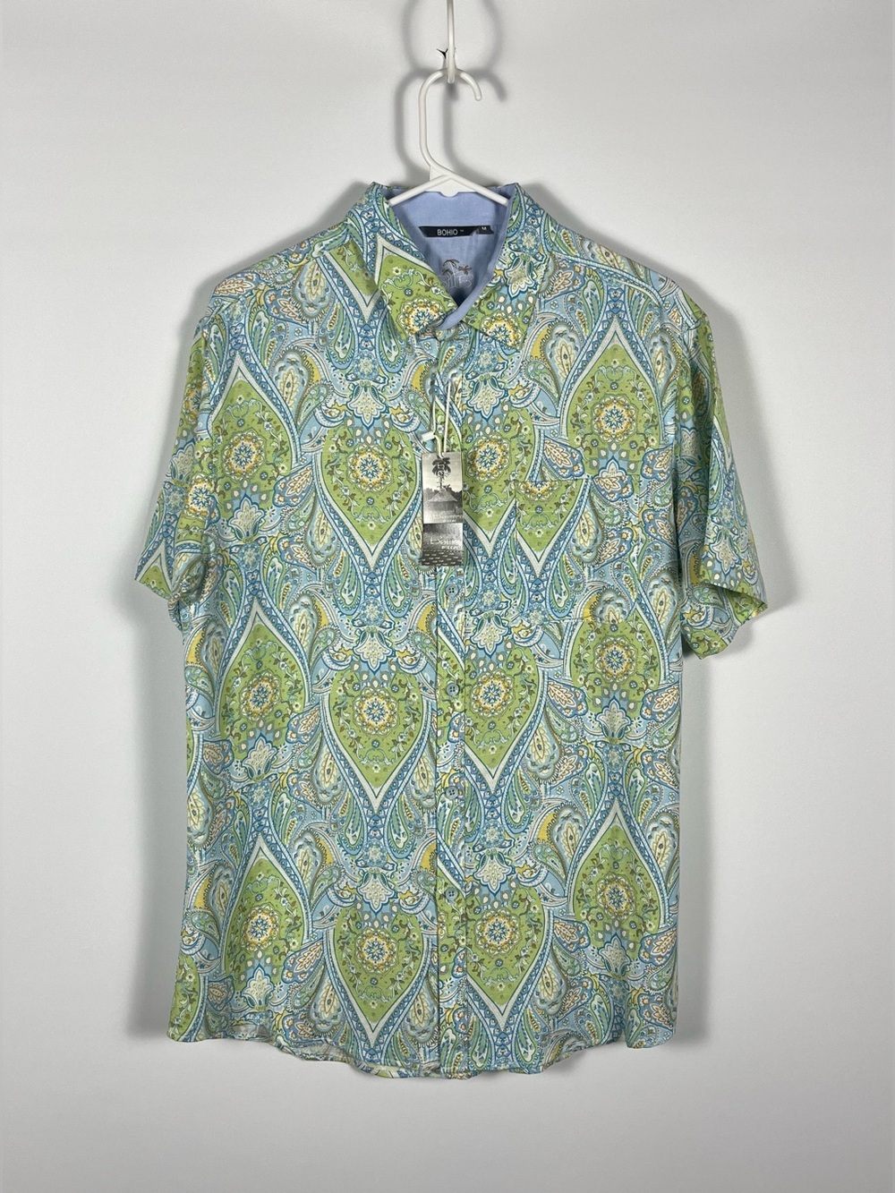 Bohio Short Sleeve Resort Shirt Paisley Print 100% Linen Size‎ Medium NWT